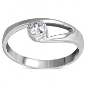 Clear CZ Sterling Silver Simple Silver Ring, r256